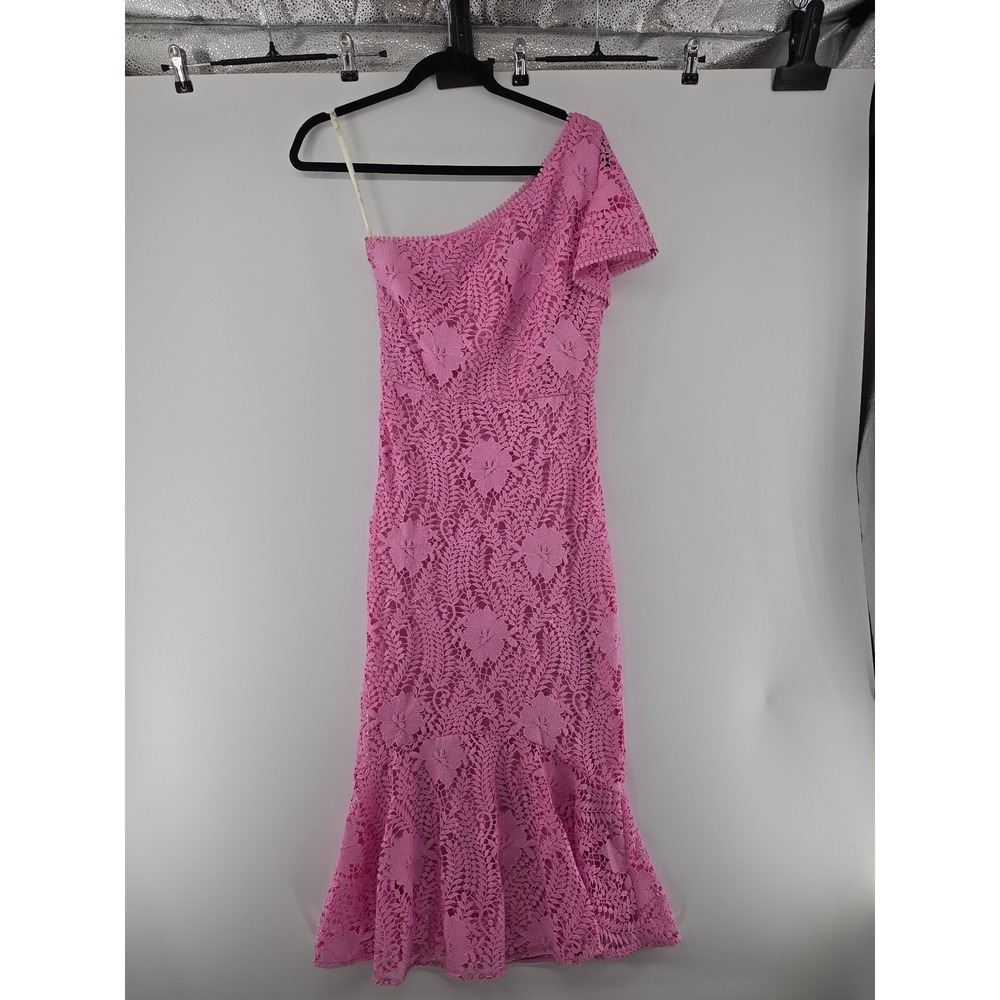 Shoshanna Midnight Pink Floral Lace One Shoulder Mermaid Midi Dress Size 2